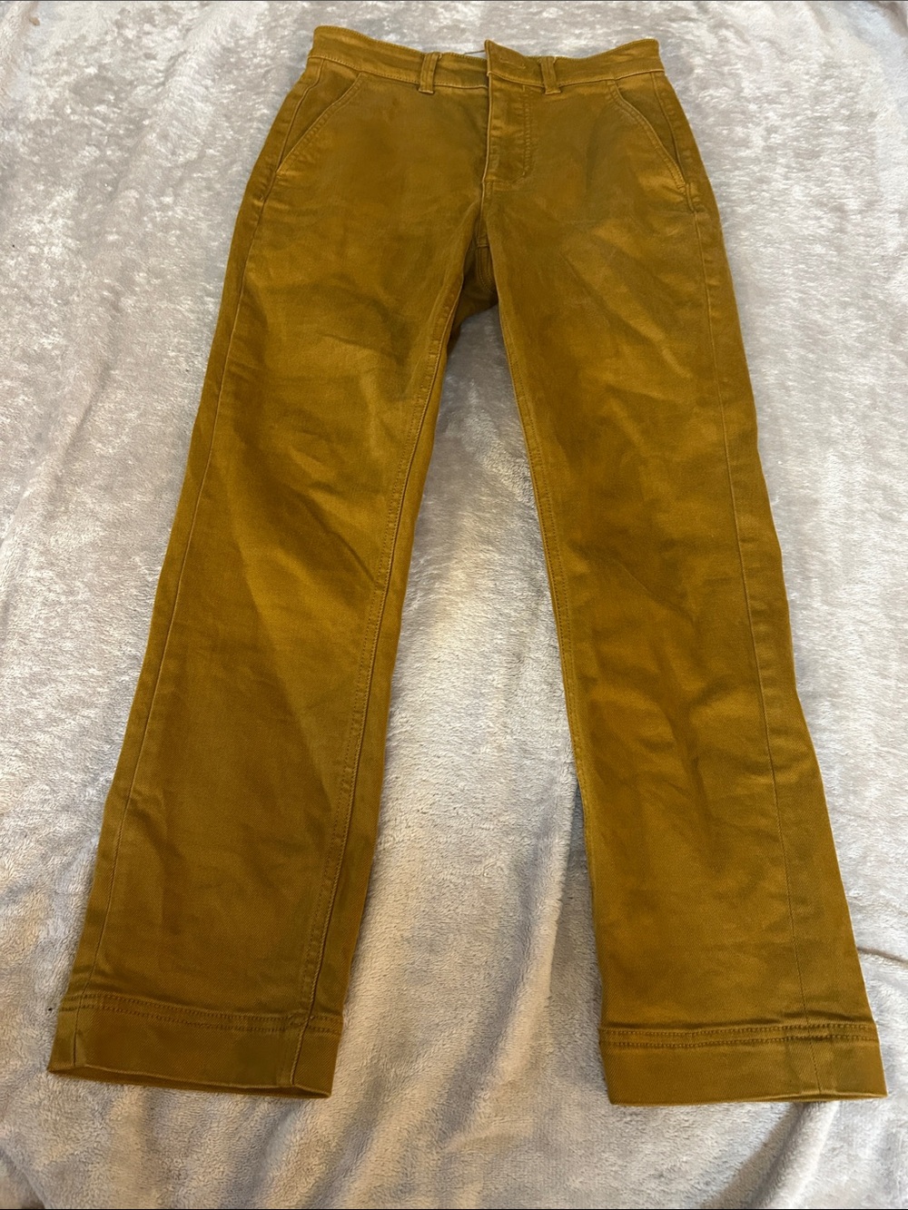 Everlane slim crop denim pants in gold brass